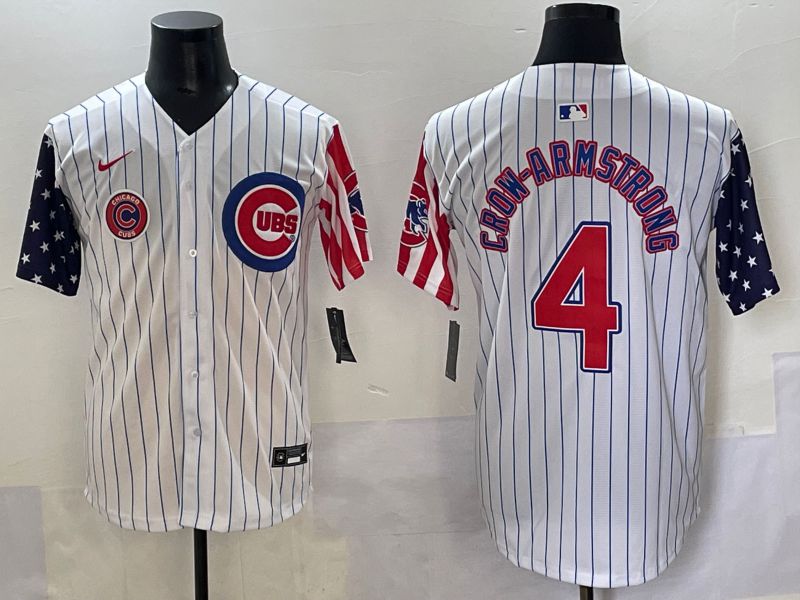 Men 2025 Chicago Cubs #4 Crow-Armstrong White Stripe a generation of national flags Joint Name Nike MLB Jersey style 6
